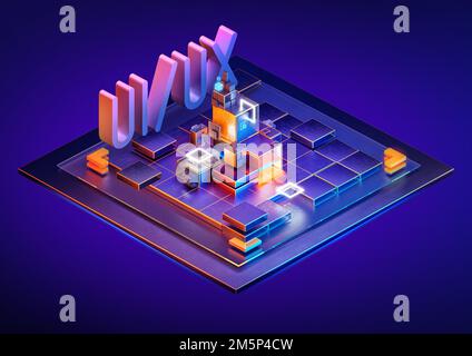 Isometric internet website interface background 3D design, landing page template concept. UI/UX, web design, mobile app development, UI accessibity, n Stock Photo