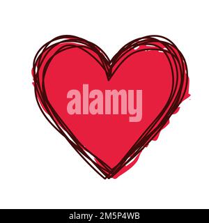Scribbled heart with hand painted with ink heart isolated on white Stock Vector