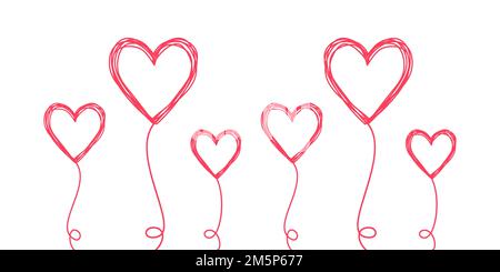 Tangled scribbled HEARTS on a string line Stock Vector