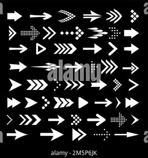Big Icon Set of Flat White Arrows. Isolated Arrow Icon Set Collection for Back and Next User Interface Icons. Different Shape Concept for Undo and Red Stock Vector
