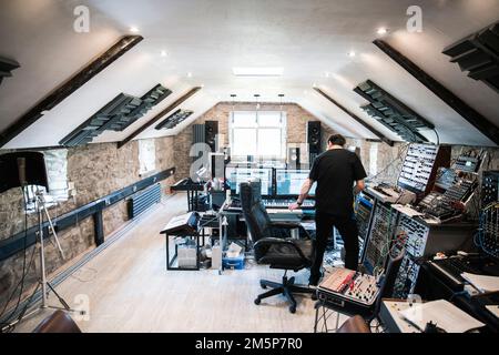 New Order and Joy Division's Stephen Morris photographed at his home studio near Macclesfield. Stock Photo