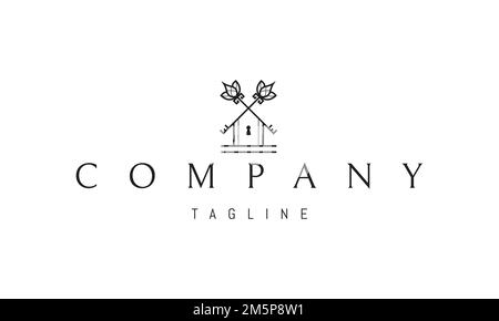 Vector logo on which an abstract image of two crossed keys in the form of a house. Stock Vector