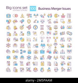 Company merger RGB color icons set Stock Vector