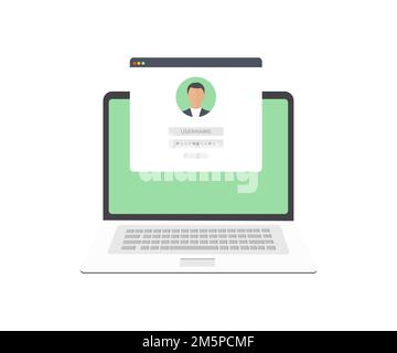 Sign in page on laptop screen logo design. Desktop computer with login form and sign in button. Secure login and sign up concept  vector design. Stock Vector