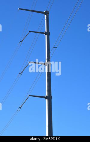 Texas Isolated High Power Electric Transmission Pole Stock Photo