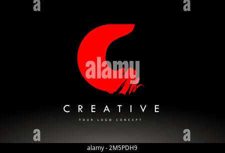 C Brushed Letter Logo. Red  Brush Letters design with Artistic Brush stroke design. Stock Vector