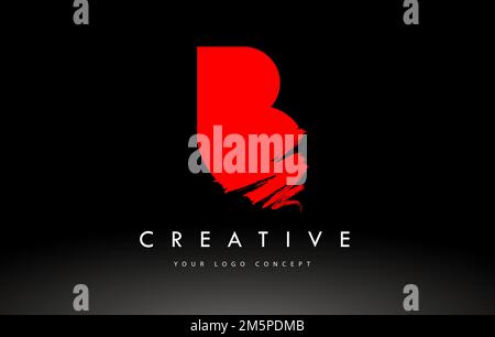 B Brushed Letter Logo. Red  Brush Letters design with Artistic Brush stroke design. Stock Vector