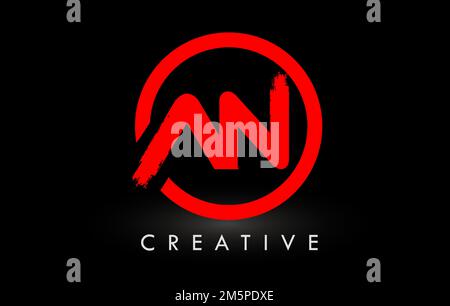 Red AN Brush Letter Logo Design with Circle. Creative Brushed Letters Icon Logo. Stock Vector
