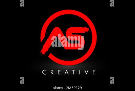 Red AS Brush Letter Logo Design with Circle. Creative Brushed Letters Icon Logo. Stock Vector
