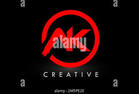 Red AK Circular Letter Logo with Circle Brush Design and Black Background.  17444886 Vector Art at Vecteezy