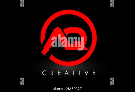 Red AQ Brush Letter Logo Design with Circle. Creative Brushed Letters Icon Logo. Stock Vector
