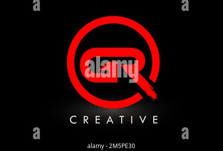 GR Brush Letter Logo Design with Red  Circle. Creative Brushed Letters Icon Logo. Stock Vector