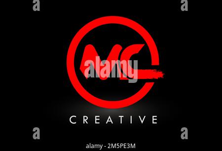 MC Brush Letter Logo Design with Red  Circle. Creative Brushed Letters Icon Logo. Stock Vector