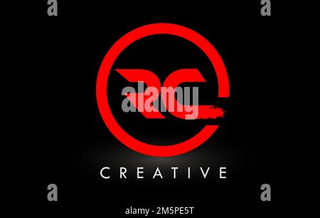 RC Brush Letter Logo Design with Red  Circle. Creative Brushed Letters Icon Logo. Stock Vector