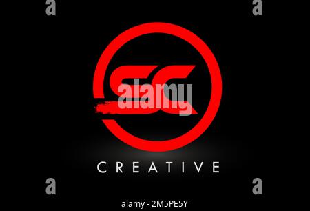 SC Brush Letter Logo Design with Red  Circle. Creative Brushed Letters Icon Logo. Stock Vector