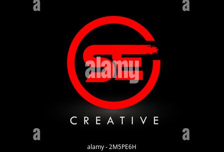 SE Brush Letter Logo Design with Red  Circle. Creative Brushed Letters Icon Logo. Stock Vector