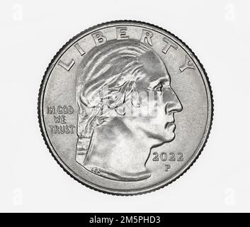 Updated portrait of George Washington on 2022 United States quarter dollar coin Stock Photo