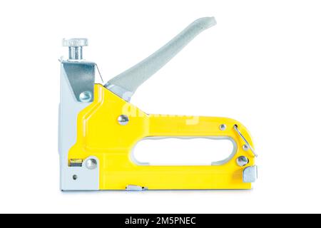 Construction stapler gun isolated on white. Stock Photo