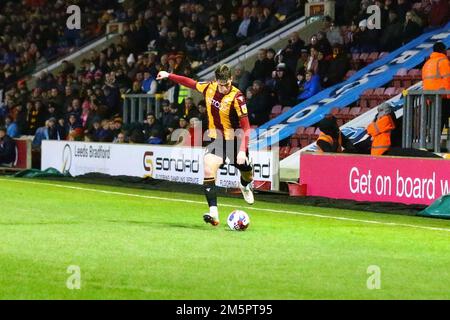 The University of Bradford Stadium, Bradford, England - 29th December 2022 Matty Foulds (14) of Bradford City crosses the ball - during the game Bradford City v Rochdale, Sky Bet League Two,  2022/23, The University of Bradford Stadium, Bradford, England - 29th December 2022 Credit: Arthur Haigh/WhiteRosePhotos/Alamy Live News Stock Photo