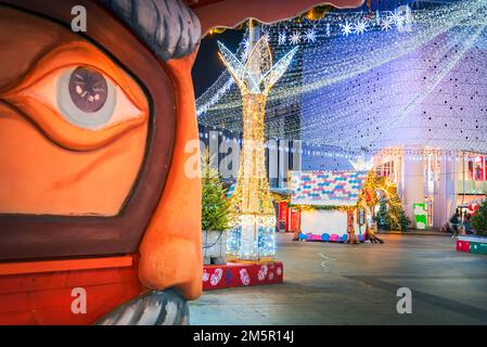 Beautiful Craiova Christmas Market, european 2022 famous winter destination in Eastern Europe, historical Oltenia, Romania. Stock Photo