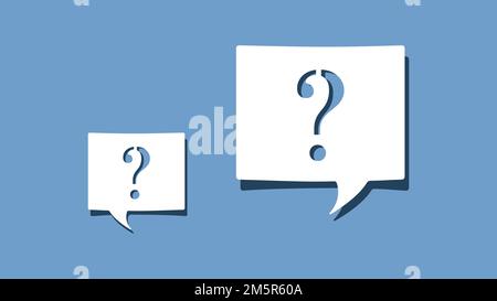 Question mark symbol on cutout white paper speech bubble on blue background. FAQ, information, problem and solution concept. Minimalist design Vector Stock Vector