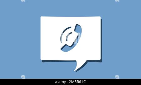 Phone with incoming call icon on cutout white paper speech bubble on blue background. Minimalist design Vector illustration Stock Vector