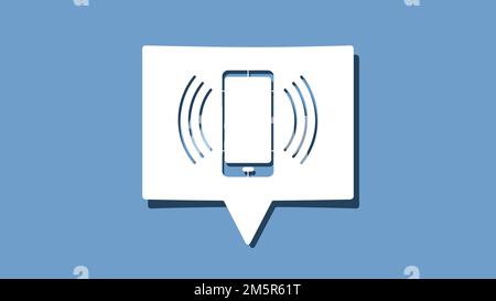Smart Phone with incoming call icon on cutout white paper speech bubble on blue background. Minimalist design Vector illustration Stock Vector