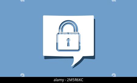 Lock padlock symbol on cutout white paper speech bubble on blue background. Security, protection or cybersecurity concept. Minimalist design Vector il Stock Vector