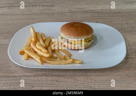 Middle East dishe culinary Still Life. Cheese burger with chopped steak and french fries Stock Photo