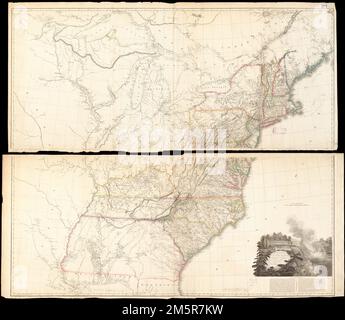 A map of the United States of North America : drawn from a number of critical researches. Relief shown pictorially. Includes illustrated cartouche of Niagara Falls and textual notes on it. Outline color.. America Transformed: This large wall map details the United States at the onset of the 19th century. The young nation’s western boundary is the Mississippi River, based on the 1783 Paris Peace Treaty. In addition to the original 13 states, three new ones appear: Vermont, Kentucky, and Tennessee. As Euro-American settlers moved across the Appalachian Mountains, they encountered Native and Fren Stock Photo