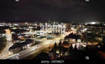 Nov 12 2022, Sudbury Ontario Canada. Sudbury city skyline aerial at night.  Luke Durda/Alamy Stock Photo