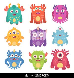 Set of funny cartoon monsters. Vector illustration Stock Vector