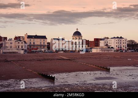 A beautiful view of the Worthing seafront from Worthing Pier during a sunset Stock Photo