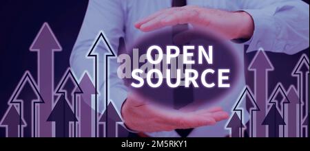Sign displaying Open Source. Business concept denoting software which original source code freely available Stock Photo