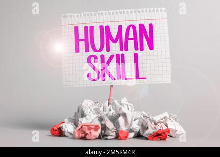 Writing displaying text Human Skill. Business approach involve the ability to work well with other people individually Stock Photo