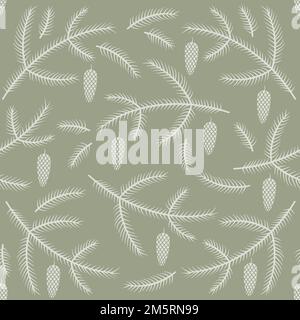 Seamless pattern with conifer branches and cones. Stock Vector