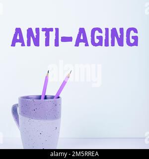 Conceptual caption Anti Aging. Conceptual photo A product designed to prevent the appearance of getting older Stock Photo