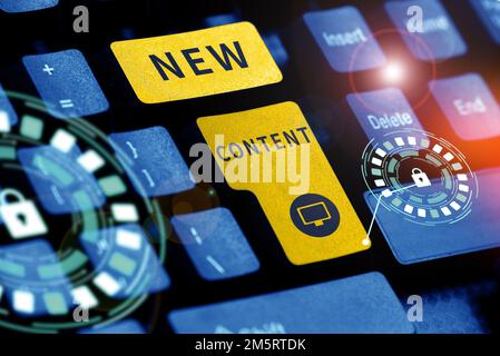 Conceptual caption New Content. Word for fresh valuable and relevant information or context of a document Stock Photo