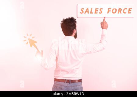 Conceptual display Sales Force. Word Written on they are responsible for of selling products or services Stock Photo