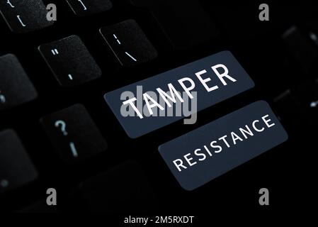 Hand writing sign Tamper Resistance. Business overview resilent to physical harm, threats, intimidation, or corrupt persuasion Stock Photo