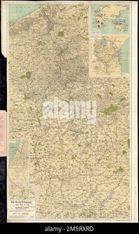 The Daily Telegraph war map no. 24 : of the British front. Shows fighting lines before the July 1st, 1916 advance and approximate fighting line on July 1st, 1917. Relief shown by spot heights. Covers the region between Lille and St. Quentin in northern France and West Flanders, Belgium. Insets: German colonies before the war -- East Africa, German colony before the war -- Palestine -- Salonika district... Daily telegraph war map of the British front (no. 24). Daily telegraph war map of the British front (no. 24), France Belgium Stock Photo