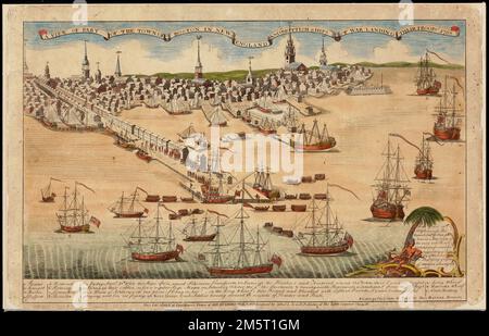 A view of part of the town of Boston in New-England and Brittish [sic] ships of war landing their troops! 1768. Publication date based on an advertisement in the Boston Gazette, April 16, 1770. The original design for this print was formerly and inaccurately attributed to the painter Charles Remick. Remick, however, may have assisted in the hand-coloring of the print. 'Western Bank Note & Engraving Co.' Original version: Boston : Paul Revere, [1770]. Gift: Bank of America. BRL. An engraved print depicting British soldiers landing in Boston Harbor in 1768. The troops were sent to Boston after r Stock Photo