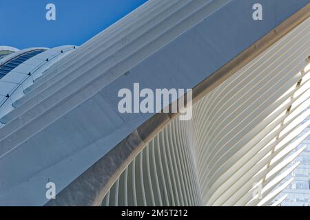 Oculus' pure white ribs soar over the World Trade Center Transportation Hub. Stock Photo