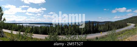 Panorama; Alaska Highway; Midway Lake; Tanana River; Tetlin National Wildlife Refuge; Wrangell Mountains; Alaska; USA Stock Photo