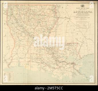 Post route map of the state of Louisiana showing post offices and the intermediate distances on mail routes in operation on the 1st of December, 1903. Also shows railroads and counties. Includes list of counties showing relative position.... , Louisiana Stock Photo