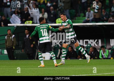 Nuno Santos of Sporting CP celebrates a goal during the Liga Portugal Bwin  match between Sporting CP and Paços de Ferreira at Estadio Jose  Alvalade.(Final score: Sporting CP 3:0 FC Paços de