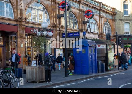 London, England – A blue police telephone box on the street in London, associated with the science fiction television program Doctor Who as his camouf Stock Photo
