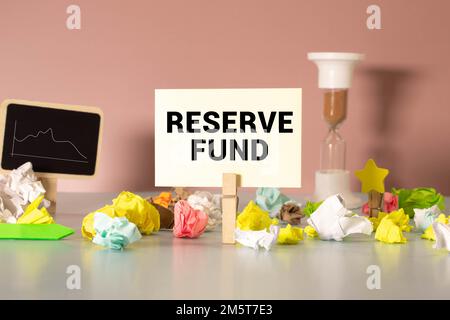 Reserve Fund is shown on a photo using the text. Stock Photo