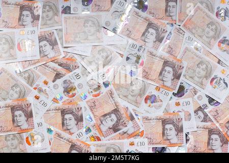 British polymer £10 banknotes issued by the Bank Of England Stock Photo