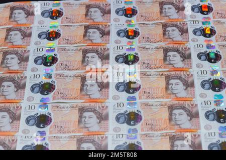 British polymer £10 banknotes issued by the Bank Of England Stock Photo